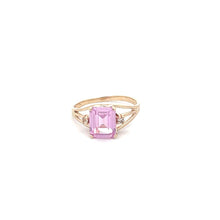 Load image into Gallery viewer, 10K Emerald Cut Pink Topaz Diamond Accent Ring Yellow Gold