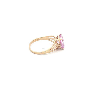 10K Emerald Cut Pink Topaz Diamond Accent Ring Yellow Gold