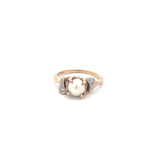 10K Pearl Diamond Vintage 1940's Statement Ring Yellow Gold